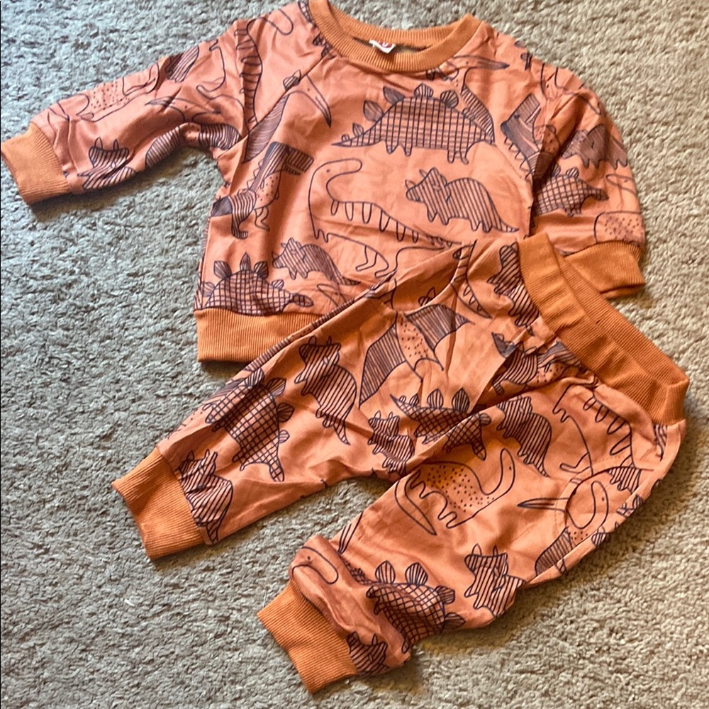 Dinosaur Designs Orange Pajama Set Cozy Cotton Comfort 3 to 6 months